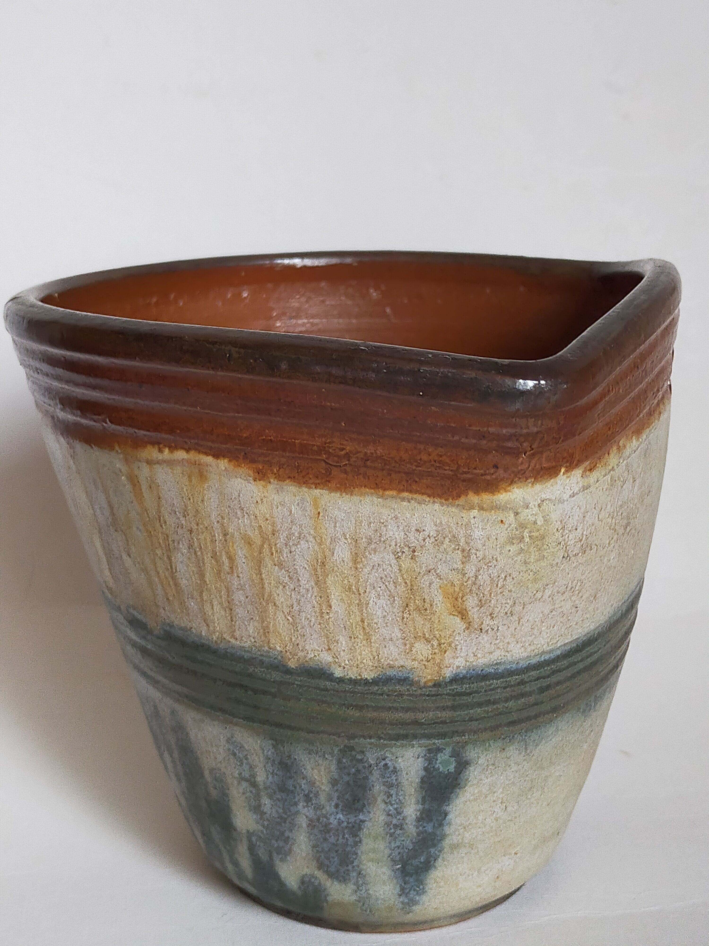 Vase bouquetière cache-pot sandstone enamelled with bouffioulx signed dubois