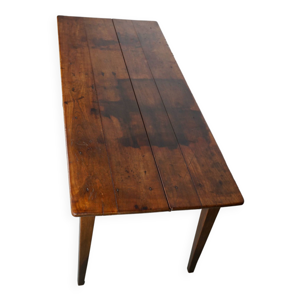 Table à manger antique de ferme rustique française du 19ème siècle en bois fruitier