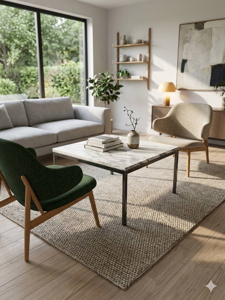 Table basse Roche Bobois en métal chromé dessus marbre,  1970