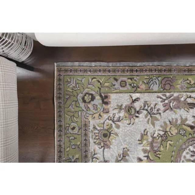 Vintage Turkish Oushak handmade wool cotton green area rug 108x225