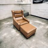 Cognac leather daybed from Italy, 70s