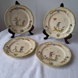 4 Moustiers Longchamp dessert plates. Hand-painted. 1986
