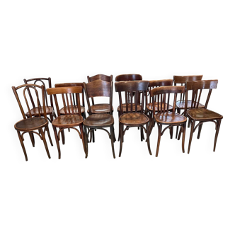 Set of 12 mismatched bistro chairs Baumann & Fischel 1930