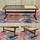 English teak coffee table with glass and tiled top - 1970s work