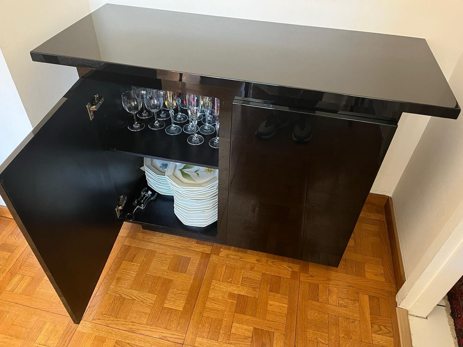 Contemporary black lacquered sideboard