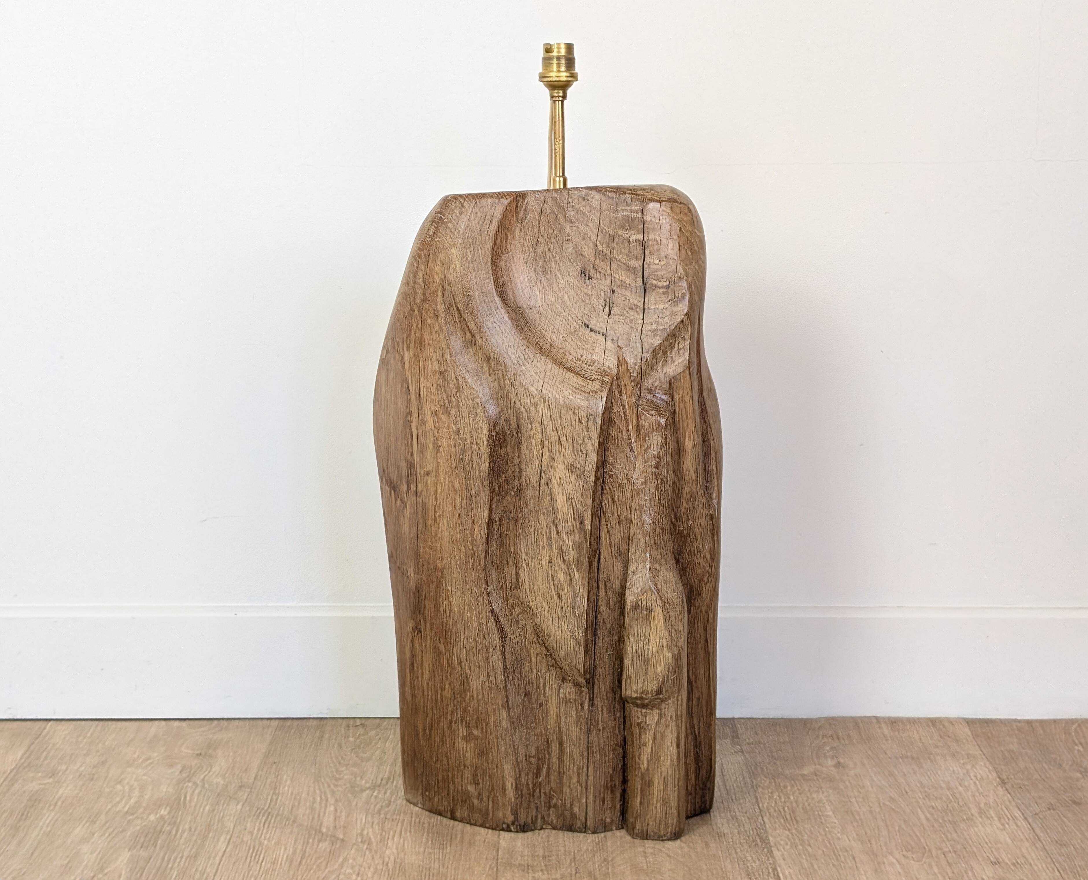 Brutalist oak sculpture lamp