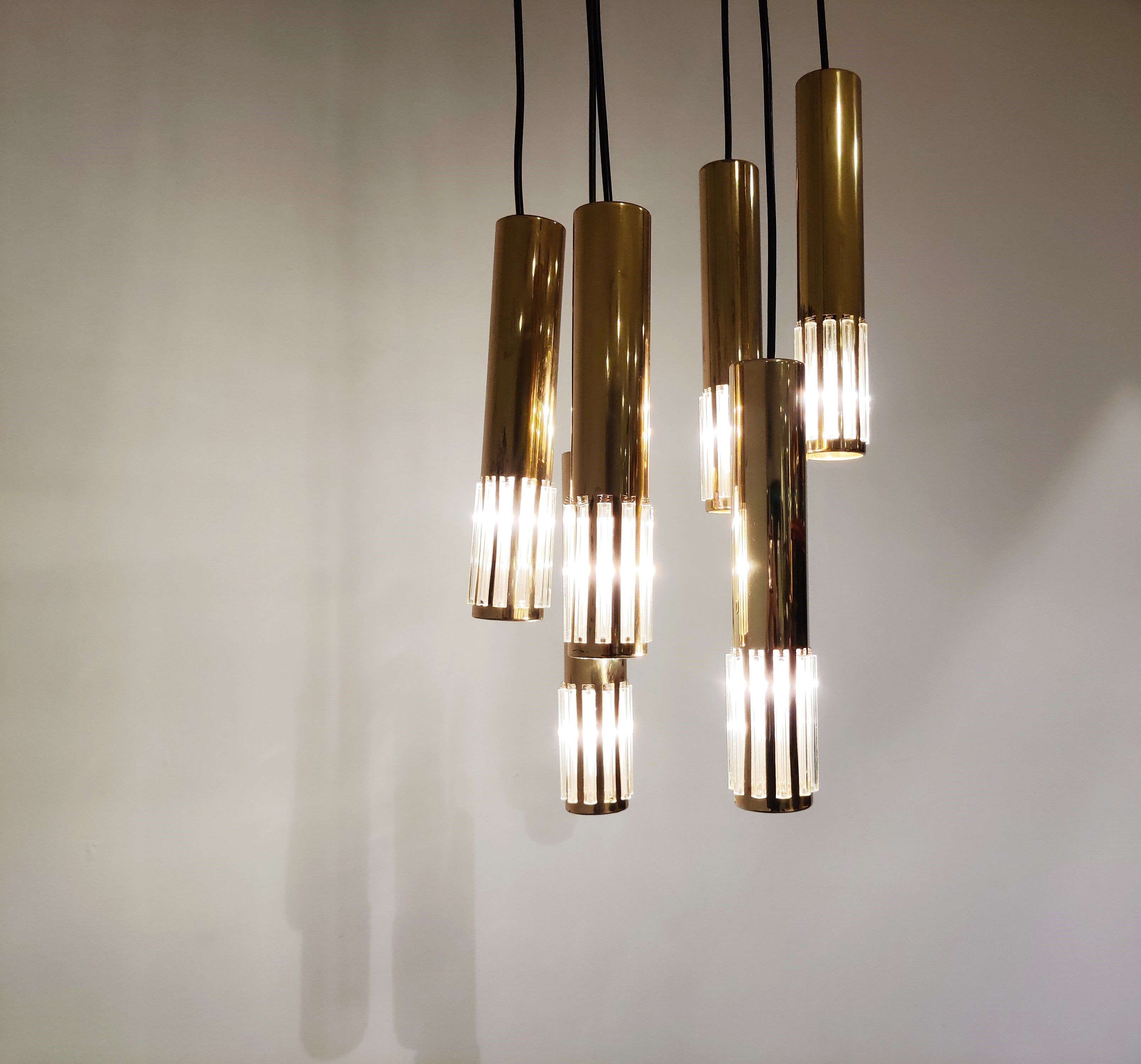 Vintage brass cascading chandelier, 1970s