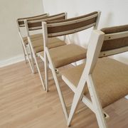 Set of 4 Vintage Wooden Folding Lounge Chairs: Beige Fabric, STOL Kamnik 1970