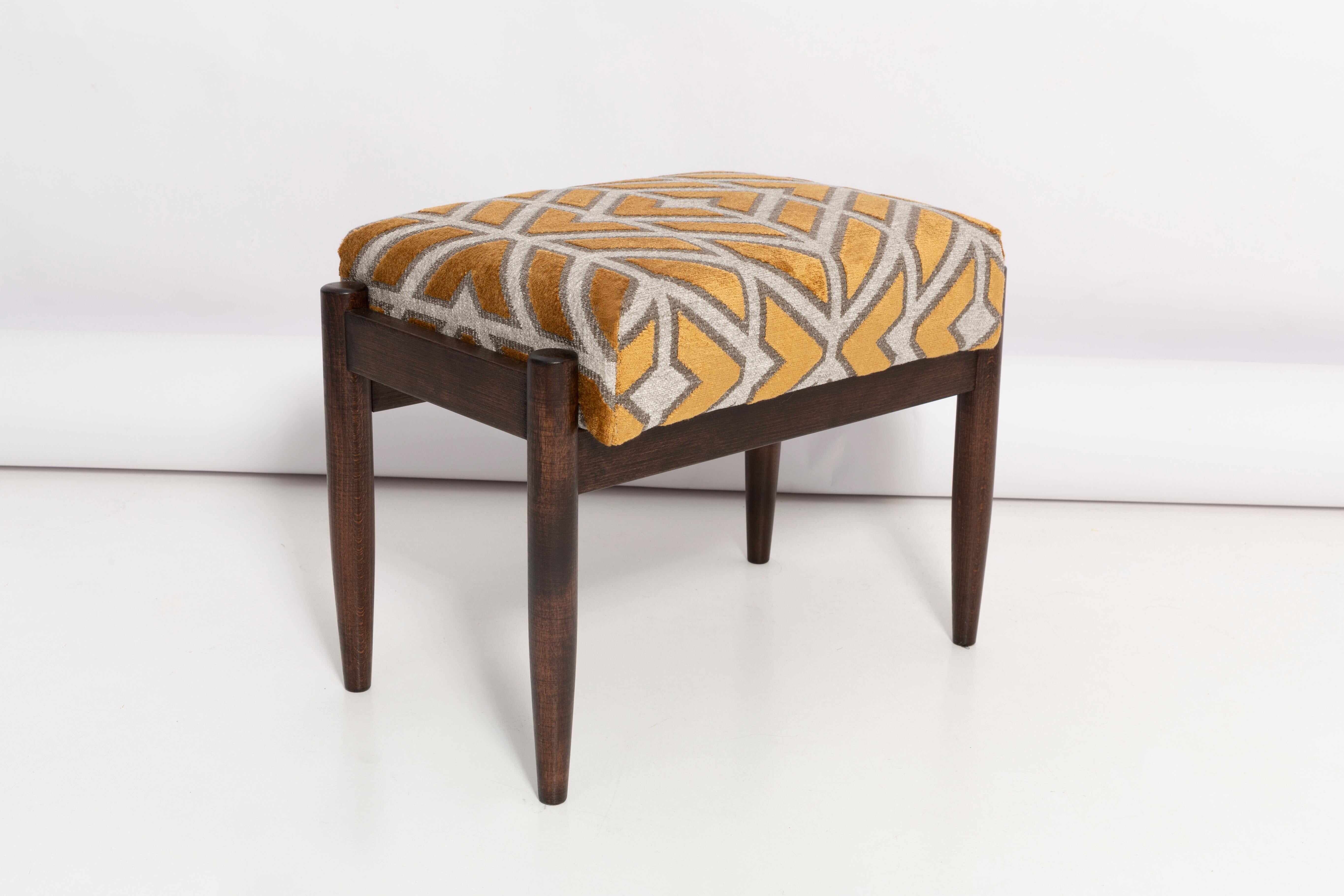 Vintage yellow-grey velvet stool with a mid-century pattern, Edmund Homa, 1960s