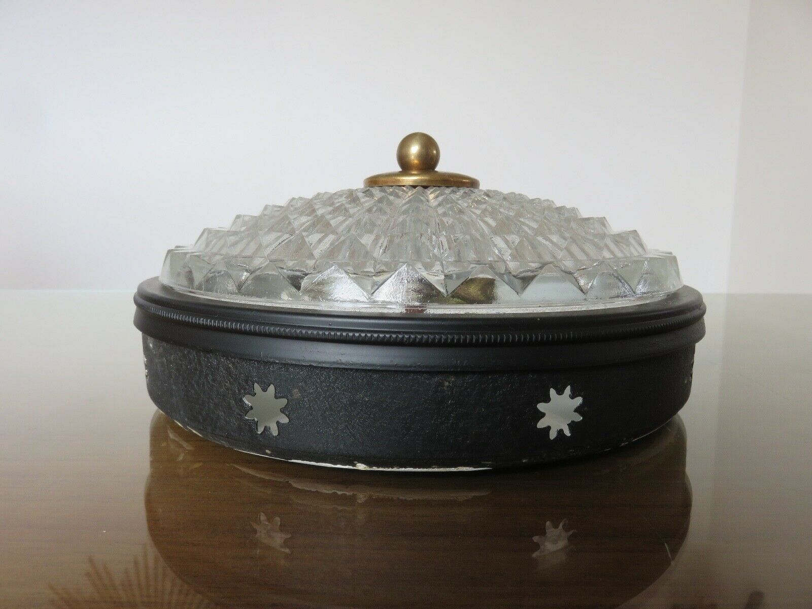 Wall lamp " starred " 2 fires, diamond glass and brass years 50 60
