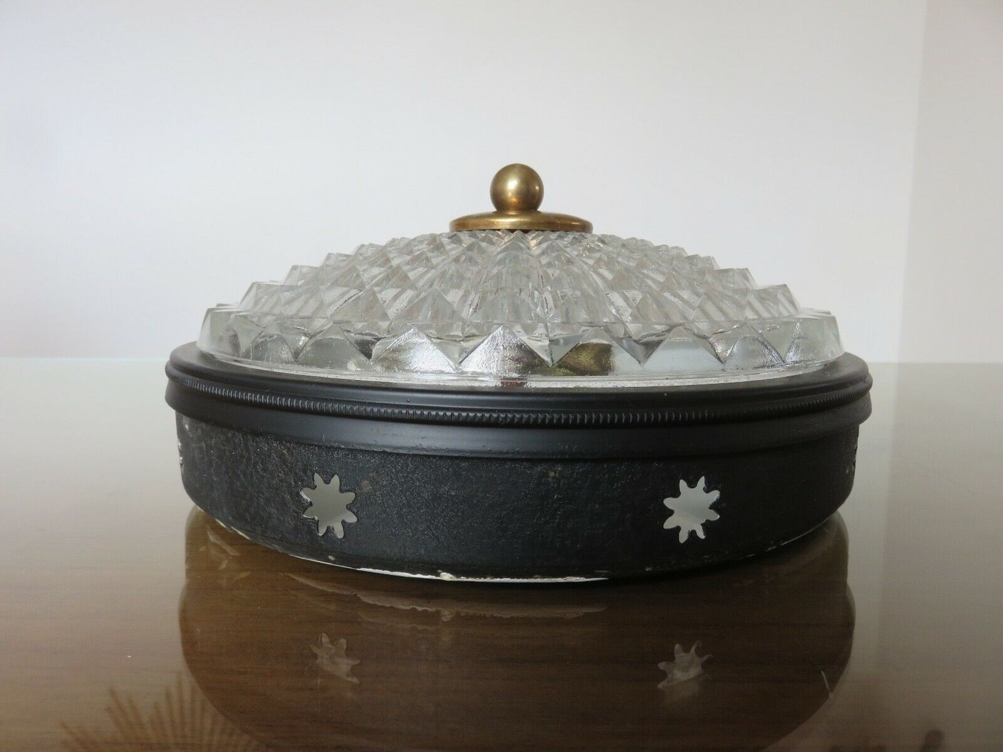 Wall lamp " starred " 2 fires, diamond glass and brass years 50 60
