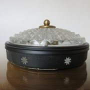 Wall lamp " starred " 2 fires, diamond glass and brass years 50 60
