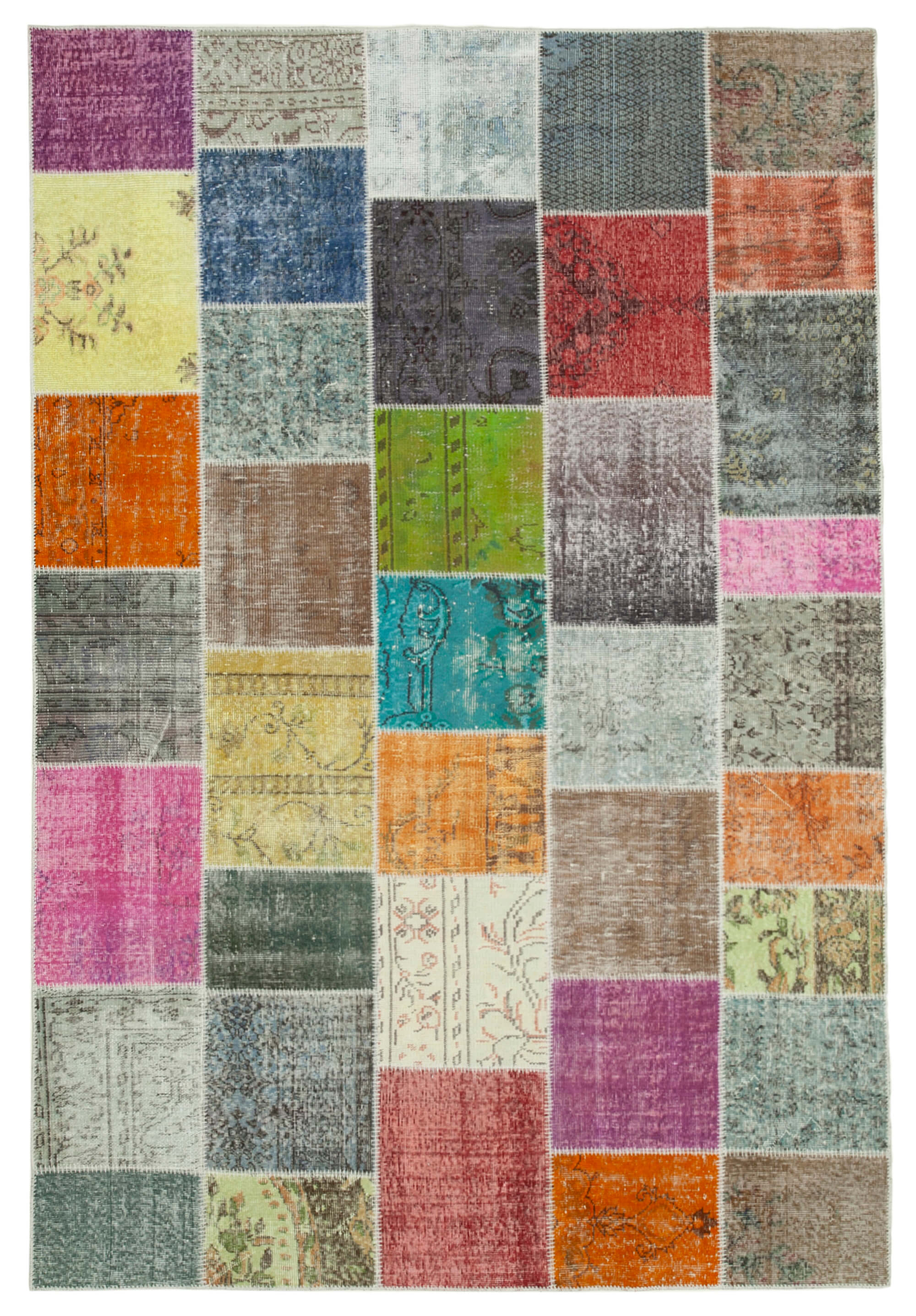 Handmade oriental contemporary 205 cm x 297 cm multicolor patchwork carpet