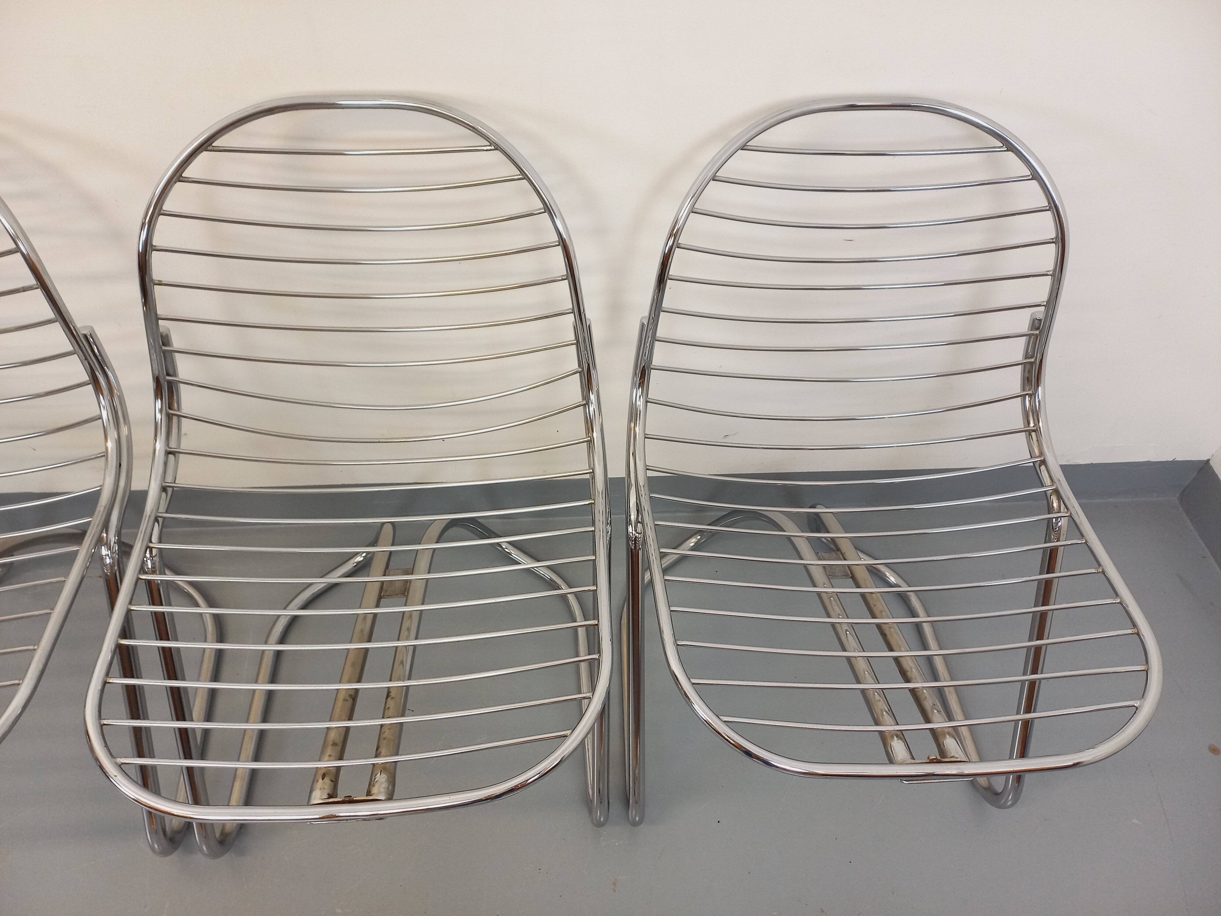 Set of 4 vintage Italian Gastone Rinaldi style chairs in chrome metal