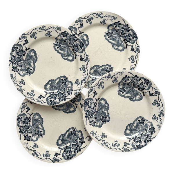 4 assiettes plates en terre de fer «&nbsp;Les Violettes&nbsp;» Salins