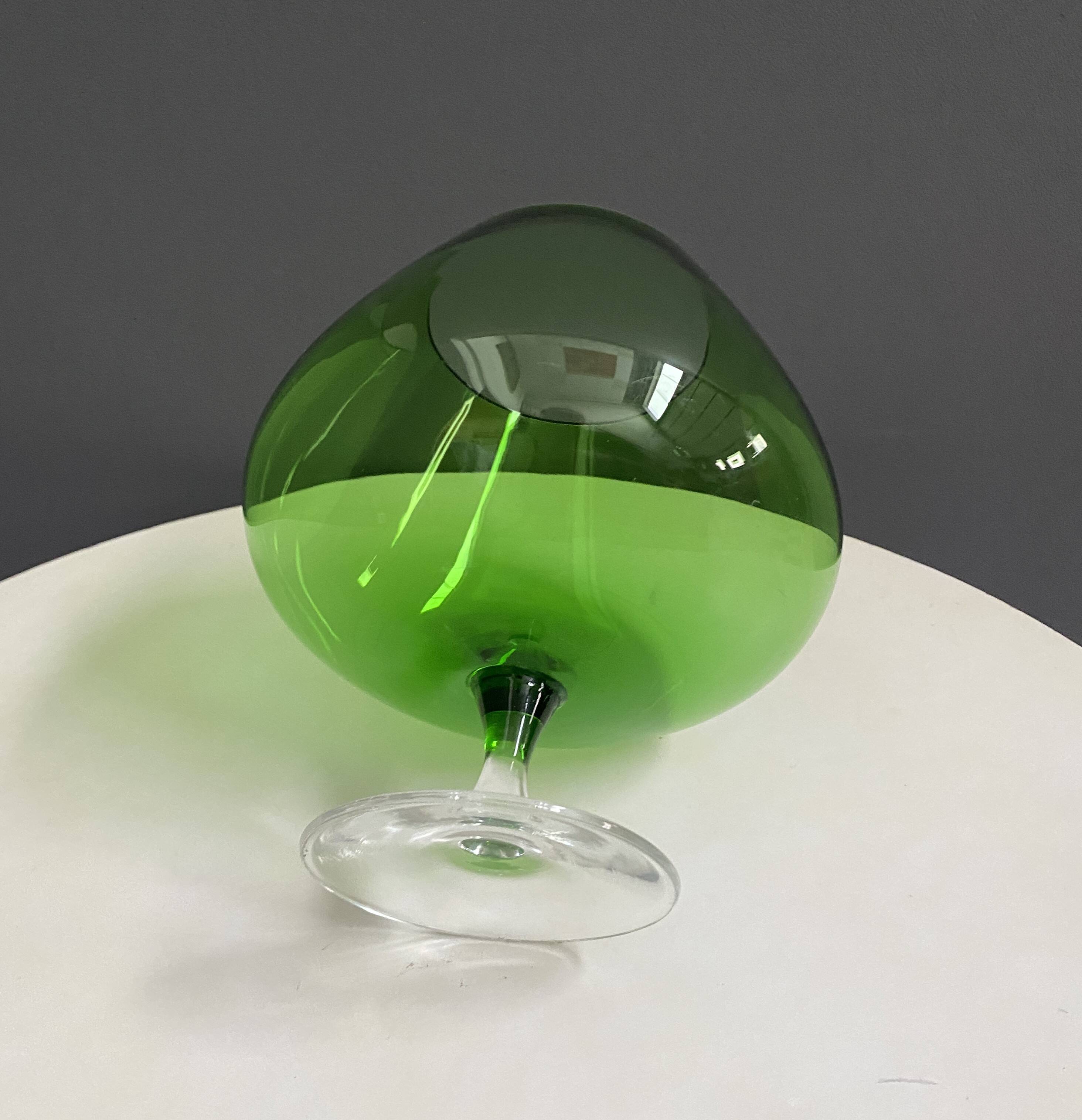 Empoli green large cognac glass shape vase 1960s