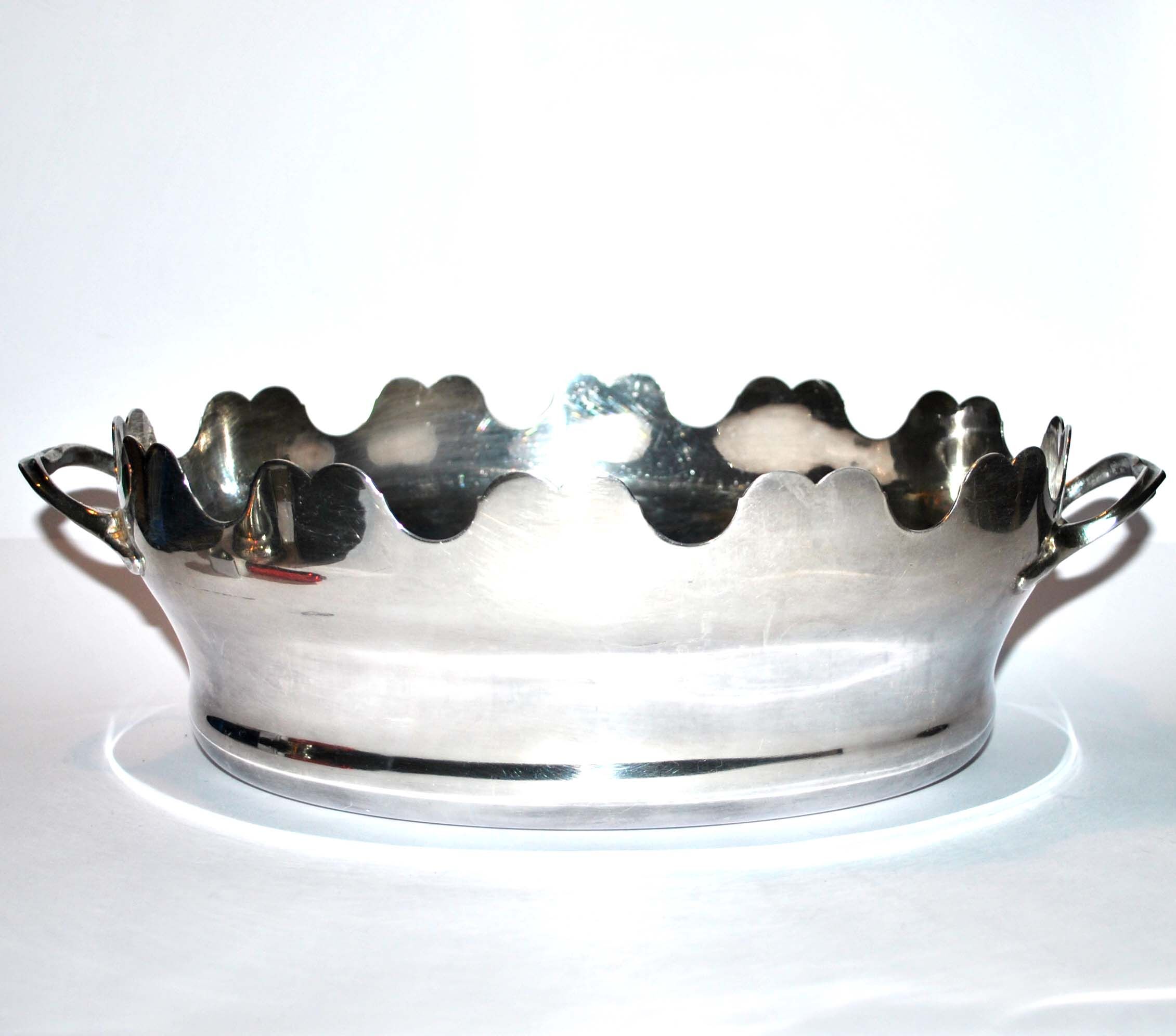 Antique glass cooler in silver metal - corbeille verrière à glace