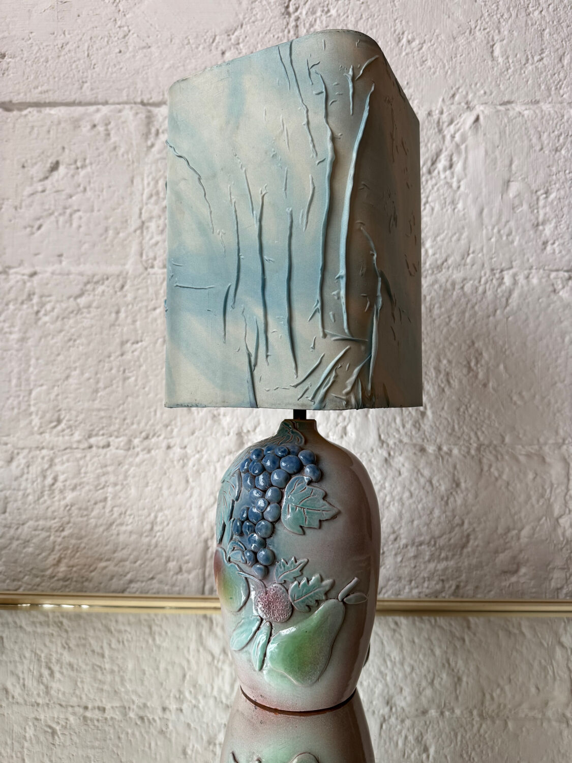 Handmade majolica lamp with fruit design, 1970s