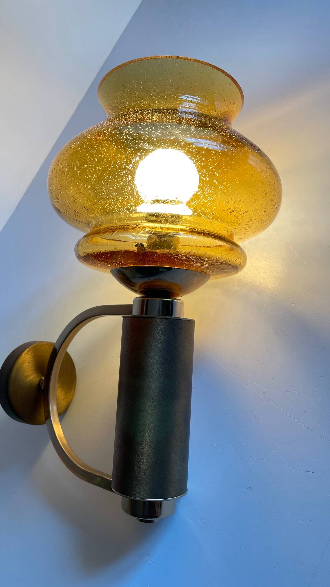 Vintage bubble glass brass applique