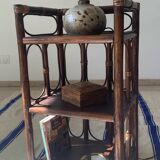 Sellette vintage en bois et rotin