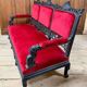 Large Japanese-style sofa in carved wood and red velvet, 19th century