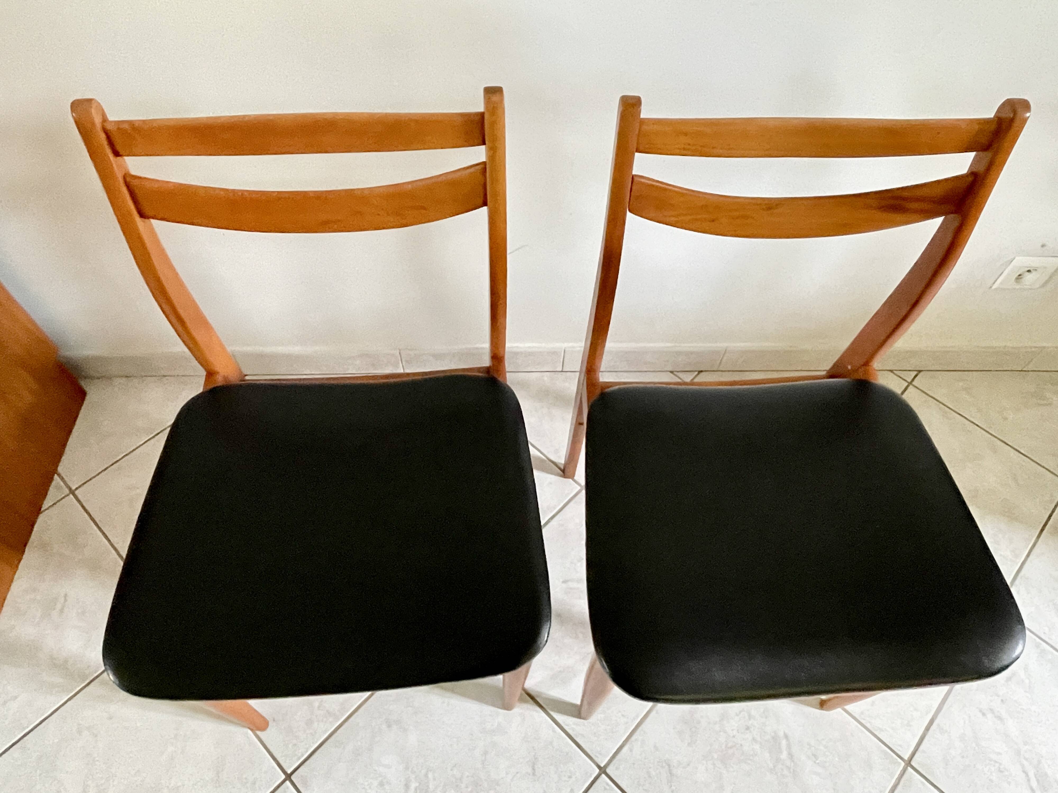 Set de 5 chaises scandinaves teck et skaï