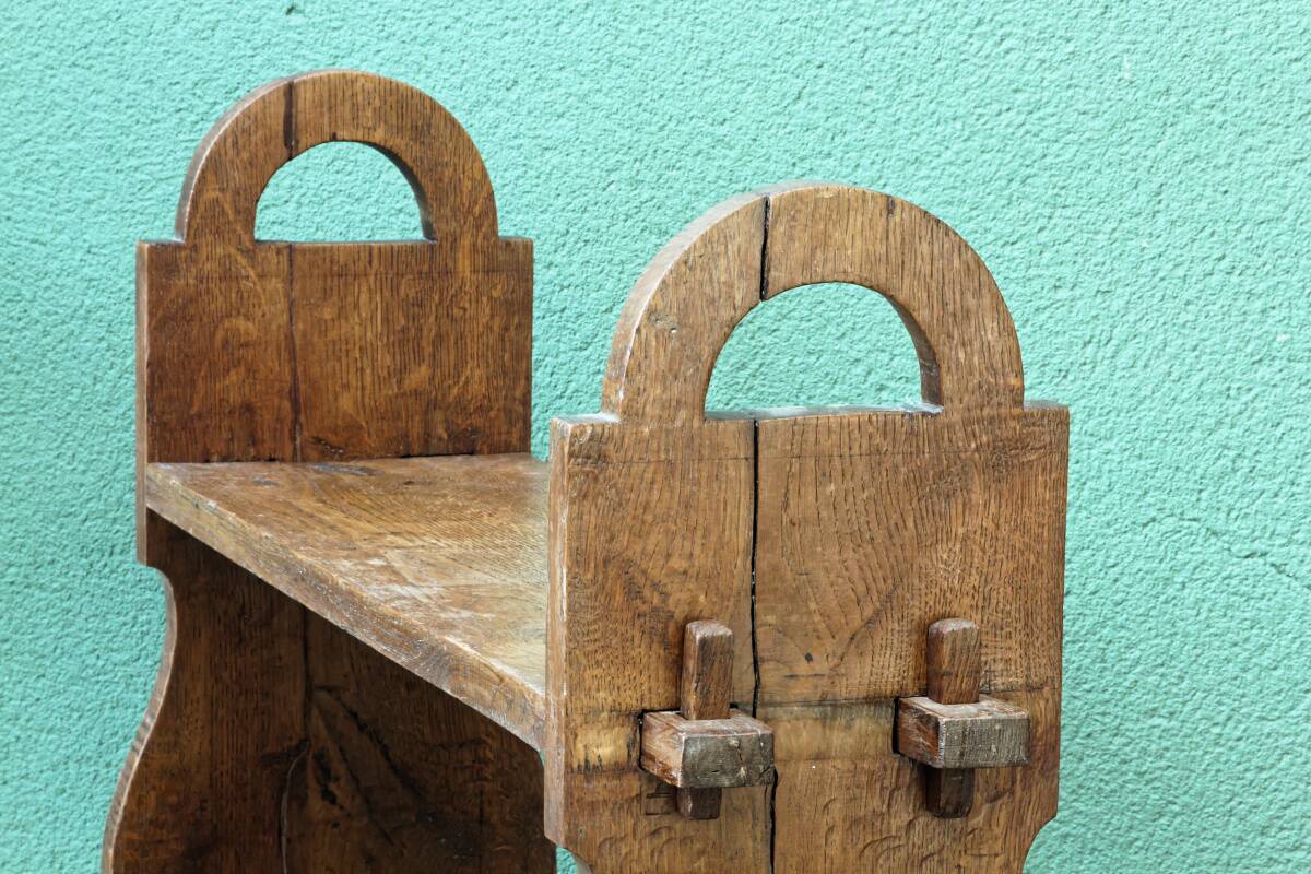 Brutalist oak shelving unit, 1950s
