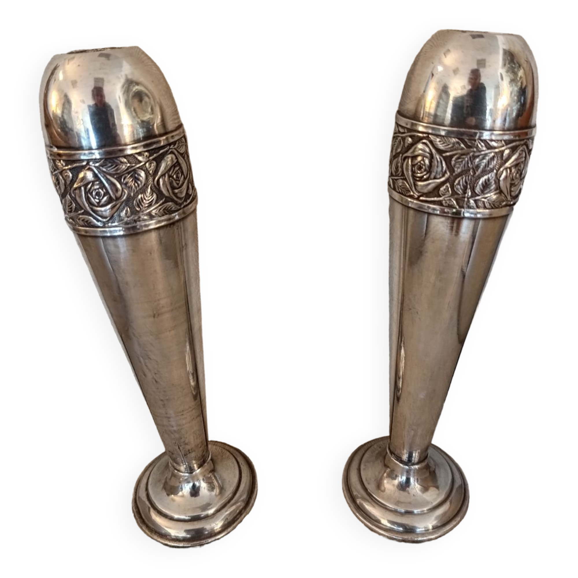 Pair of silver metal vases