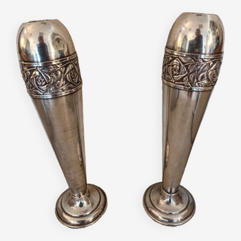 Pair of silver metal vases