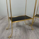 Pair of vintage side tables in gilt metal, with glazed ceramic tops