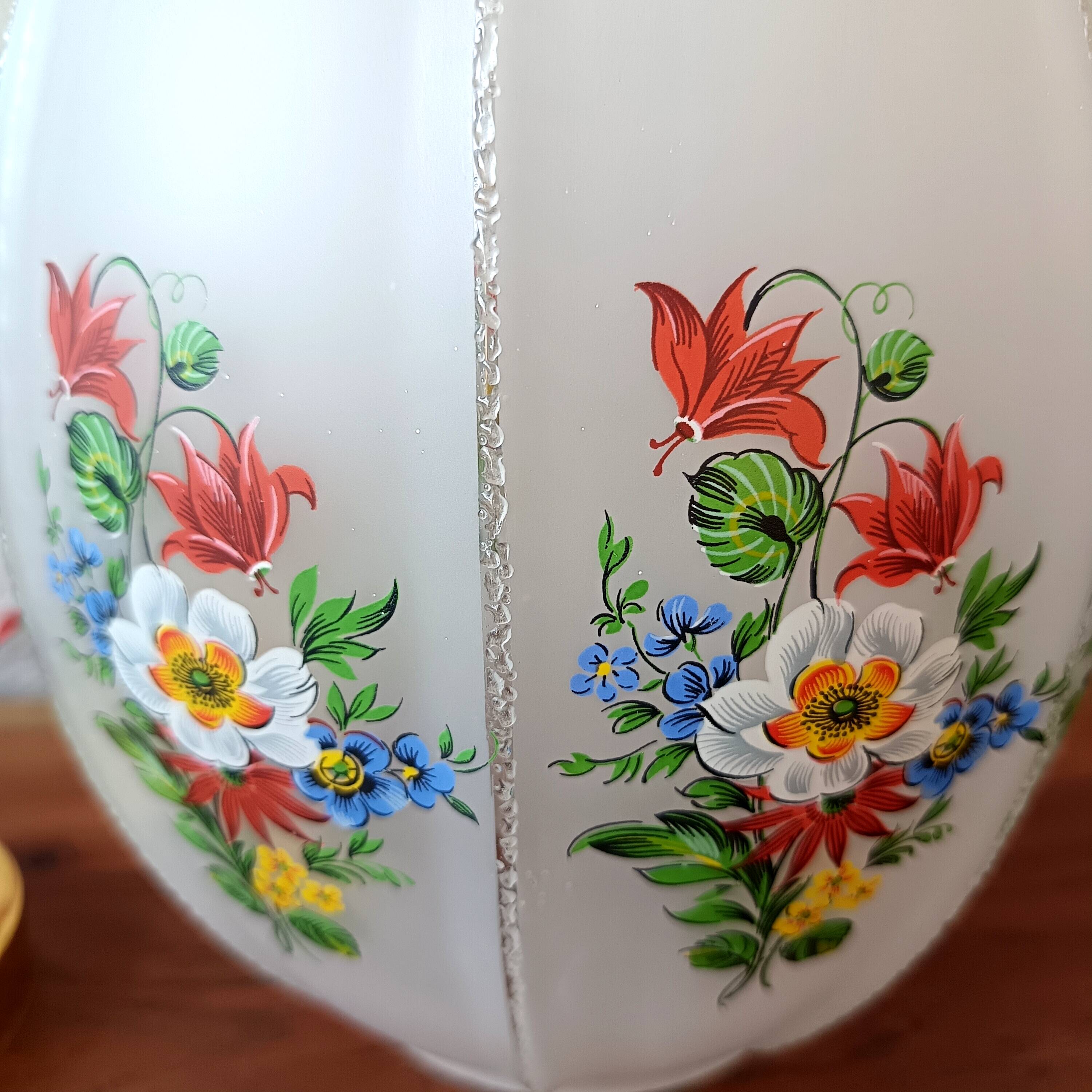 Vintage glass pendant light, floral motifs 1960s, Daisy pendant light