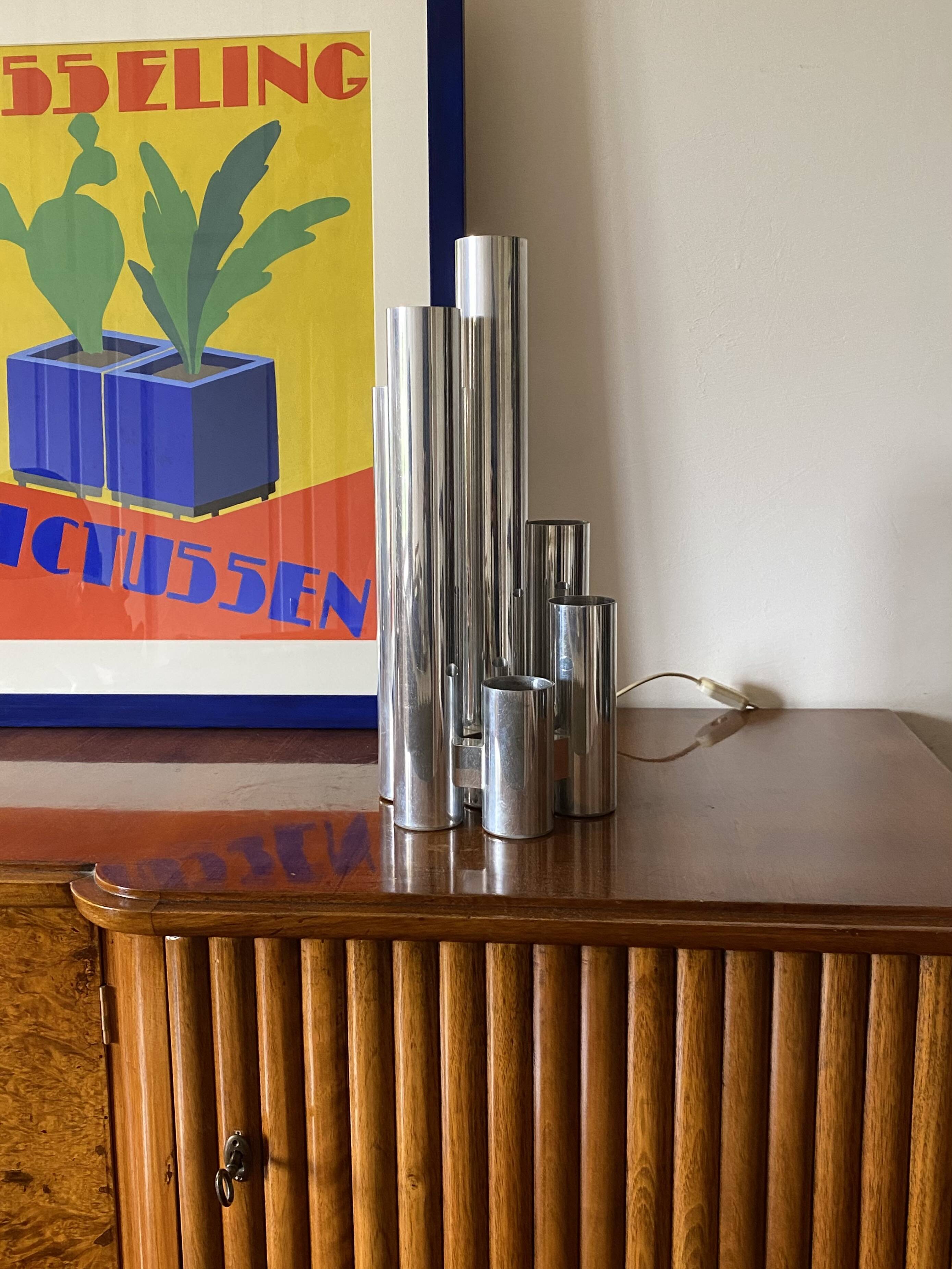 Hollywood regency 6 lights metal table lamp, Italy 1970s