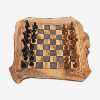 Jeux d'échecs rustiques en bois d'olivier naturel
