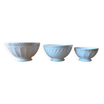 Set of 3 white and gold antique bowls - porcelain cups