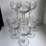 Set of 8 crystal wine glasses engraved 40-50s
