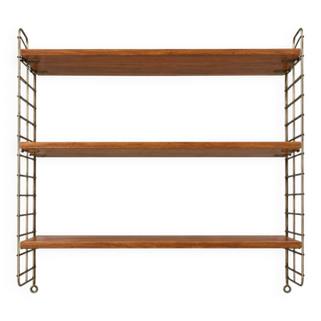 Vintage wall shelf in wood and gold metal – 1960s/70s