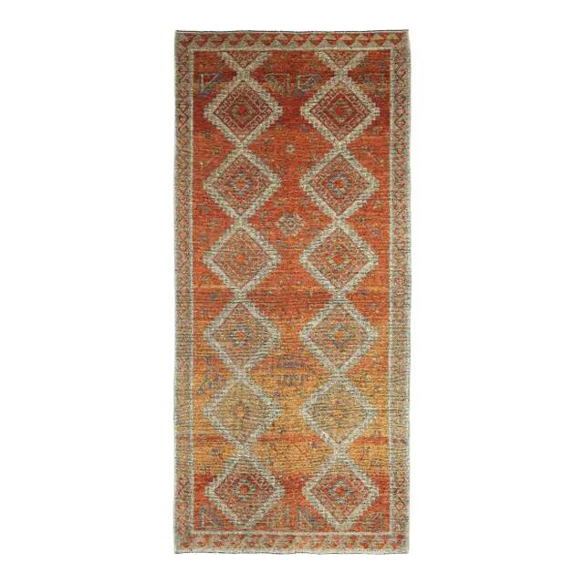 Vintage Turkish Hand-Knotted Wool Cotton Orange Area Rug 150x333