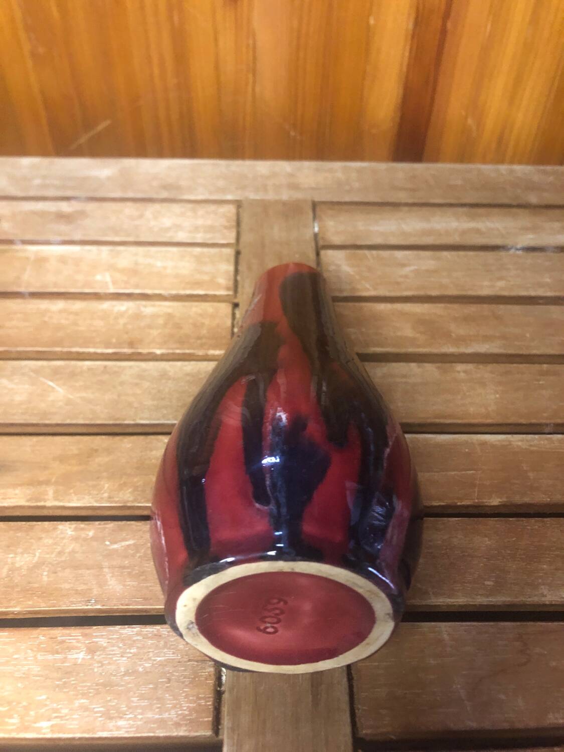 Old soliflore vase ceramic red blue black 70s vintage #a411