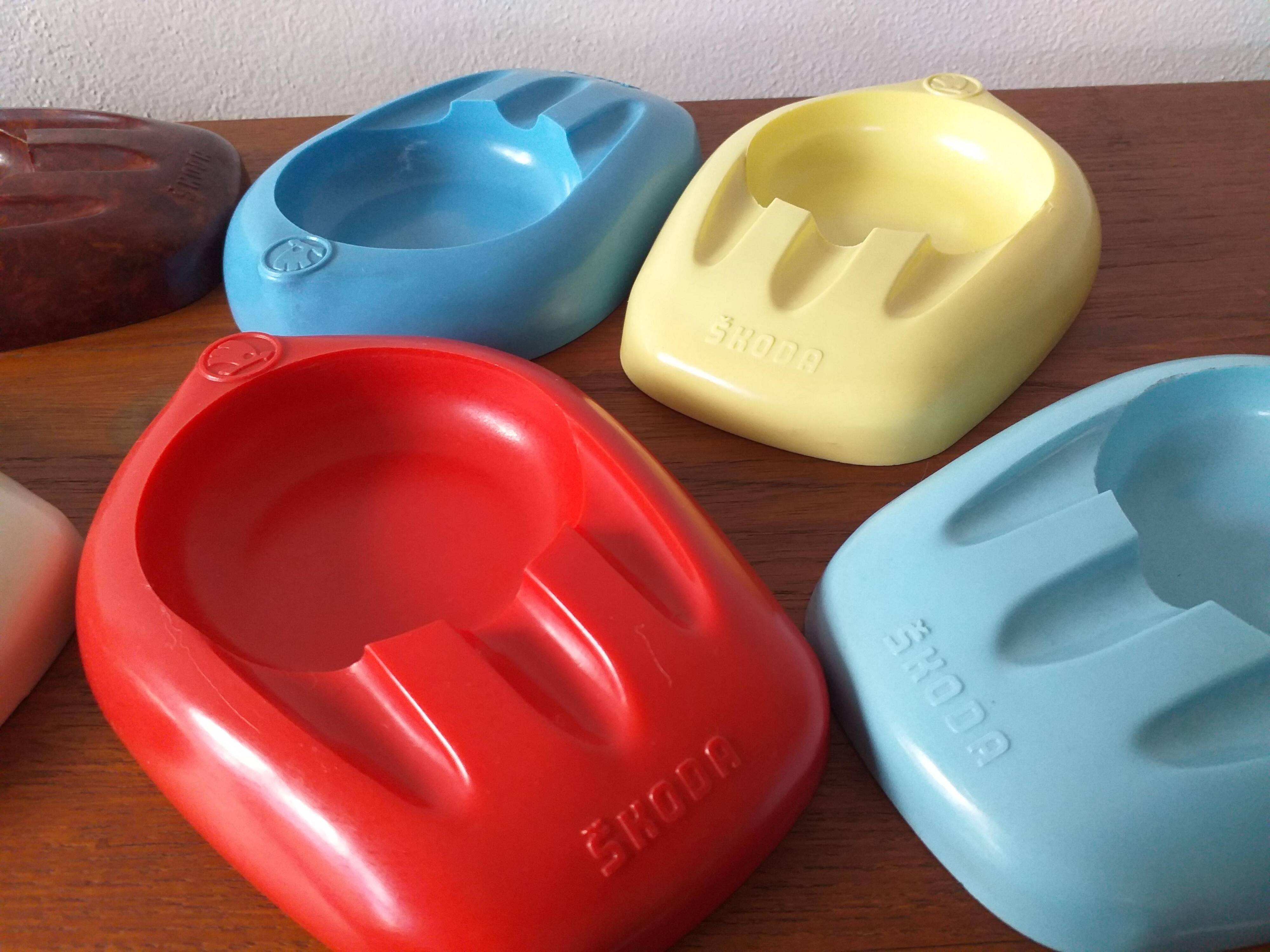 Set of Ten Unique Colored Bakelite Ashtrays, Škoda Car Manufacturer, 1950s