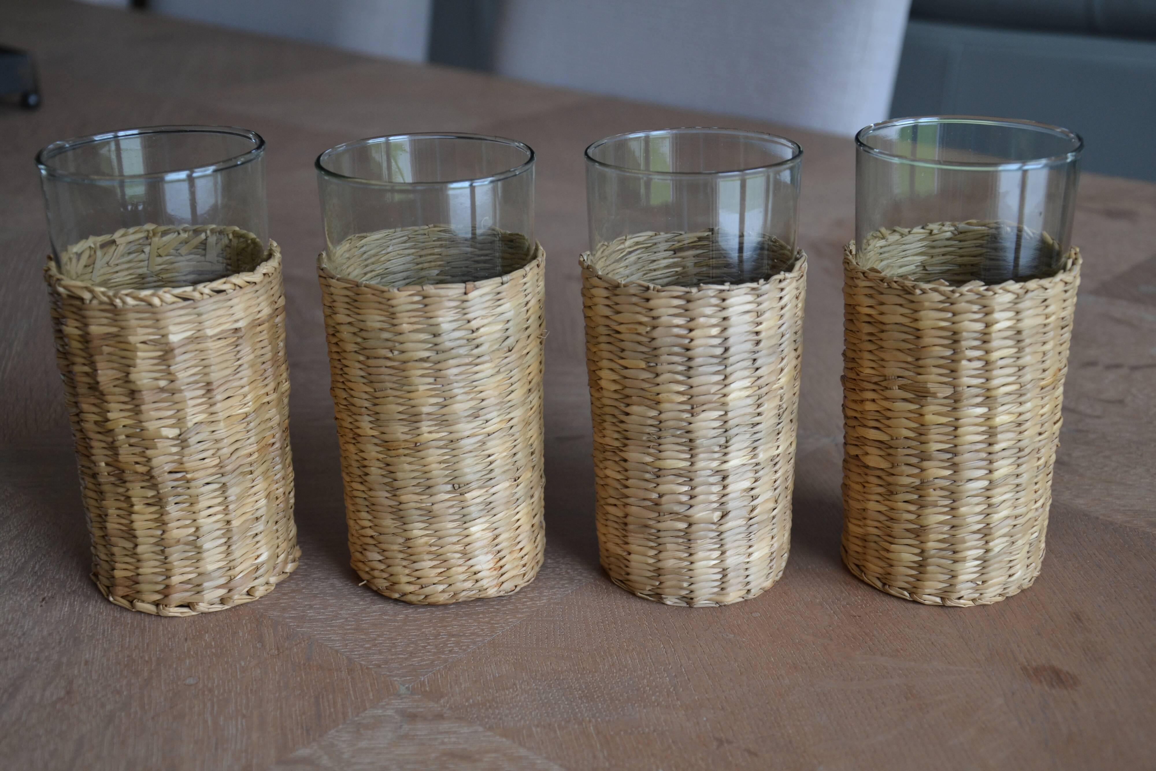 4 glasses for orangeade/rattan cases