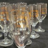 Vintage 10 glasses aperitif Noilly Prat on foot with golden inscription