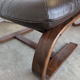 Vintage Panther Lounge Chair with Ottoman / Brown Leather Recliner Armchair