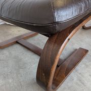 Vintage Panther Lounge Chair with Ottoman / Brown Leather Recliner Armchair