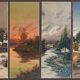 Suite of 4 paintings HST "The four seasons" by L. Lartigan XIX° / XX°