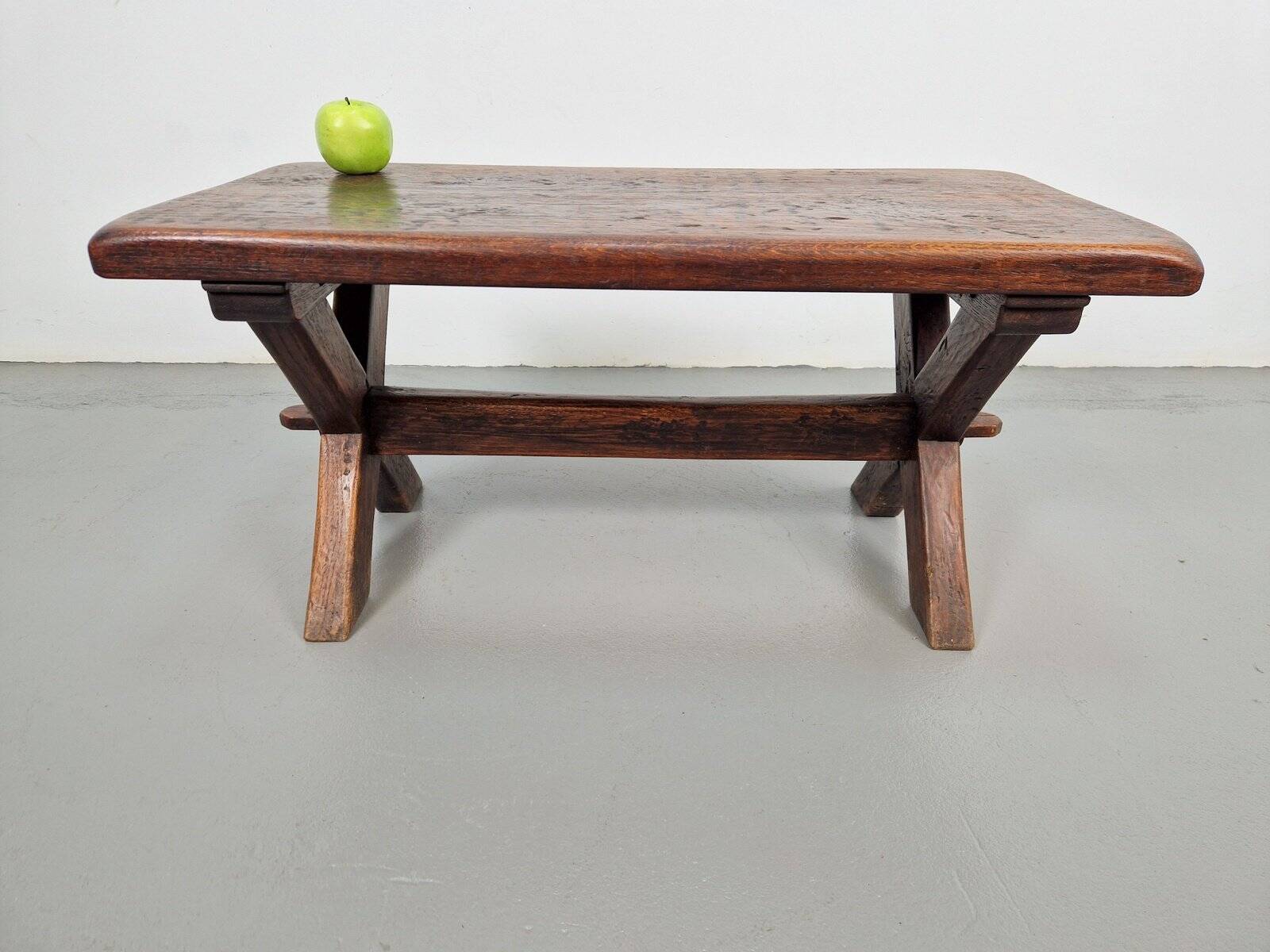 Brutalist Oak Cross Leg Coffee Table, Spain, 1930s