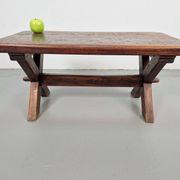 Brutalist Oak Cross Leg Coffee Table, Spain, 1930s