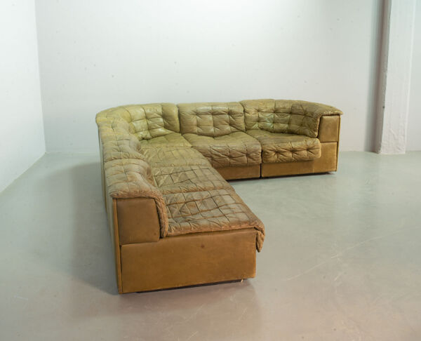 Canapé modulaire De Sede DS11 en cuir vert olive, 6 éléments. Années 1970.