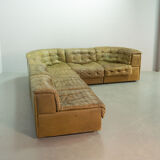 De Sede DS11 Olive Green Patched Leather Modular Sofa, 6 Elements. 1970s