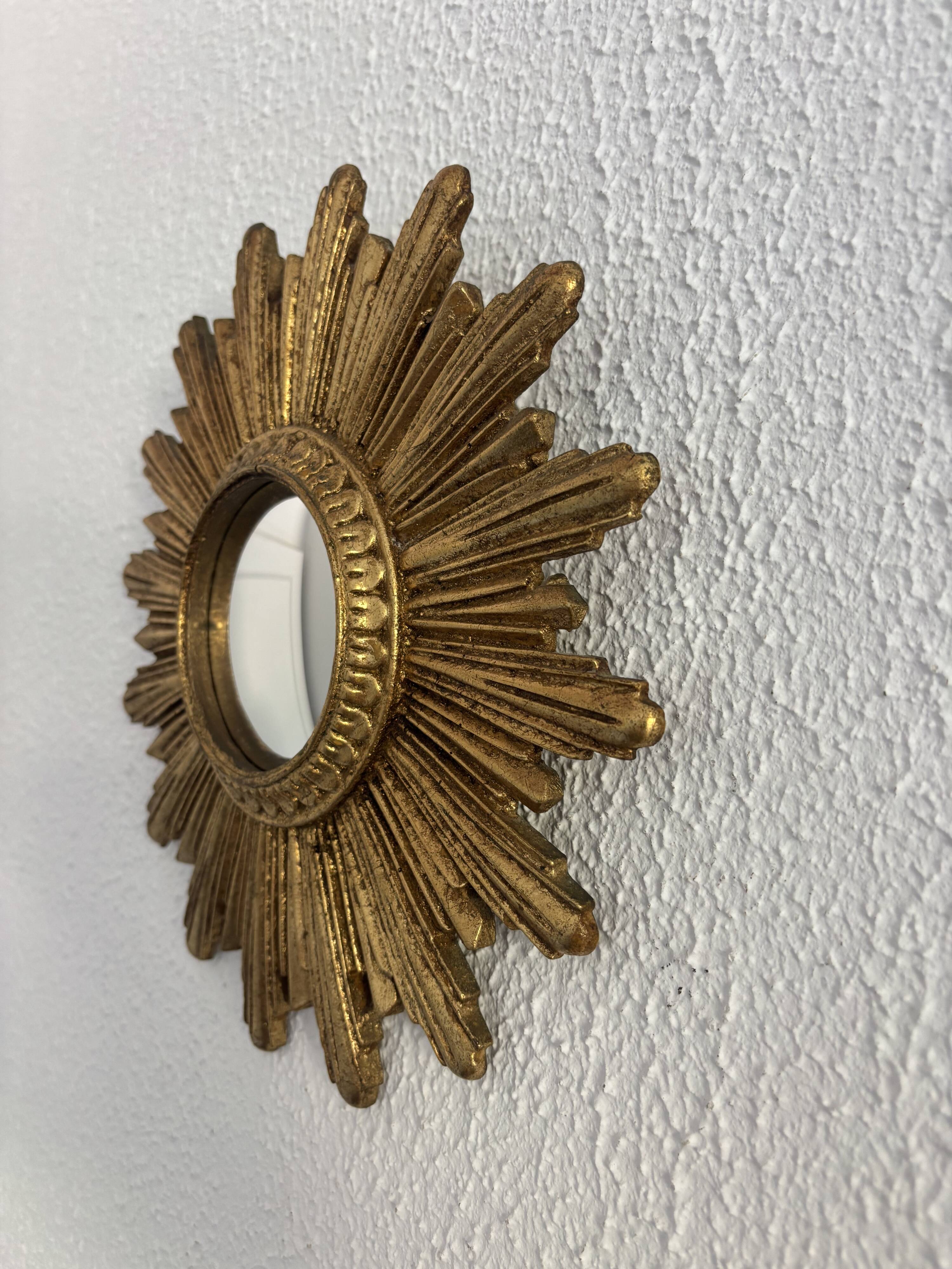 Vintage 1960 sun mirror witch's eye fine gold resin - 26 cm