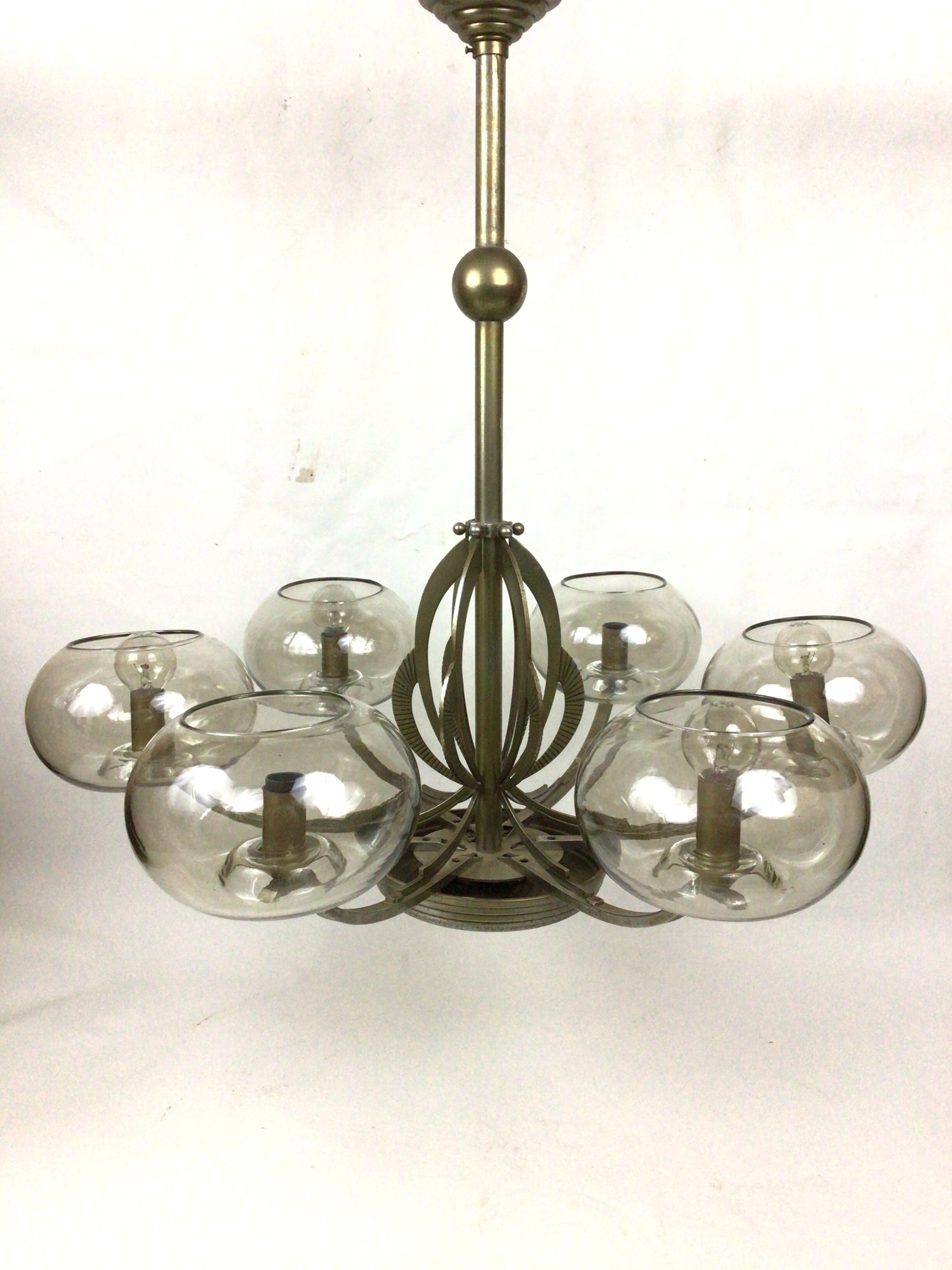 Lustre Art déco en métal et verre teinté